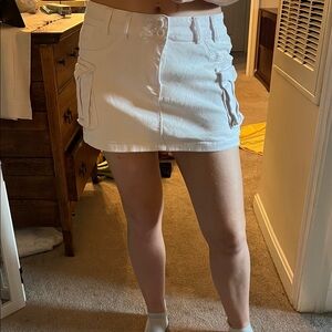 White stretchy jean Mini Skirt with Pockets